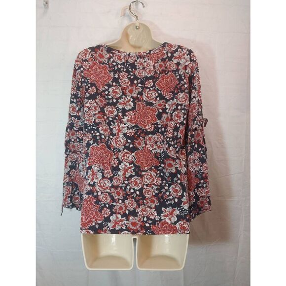 DG2 by Diane Gilman Women's Size Small Black/Maroon Floral Blouse - Picture 3 of 6